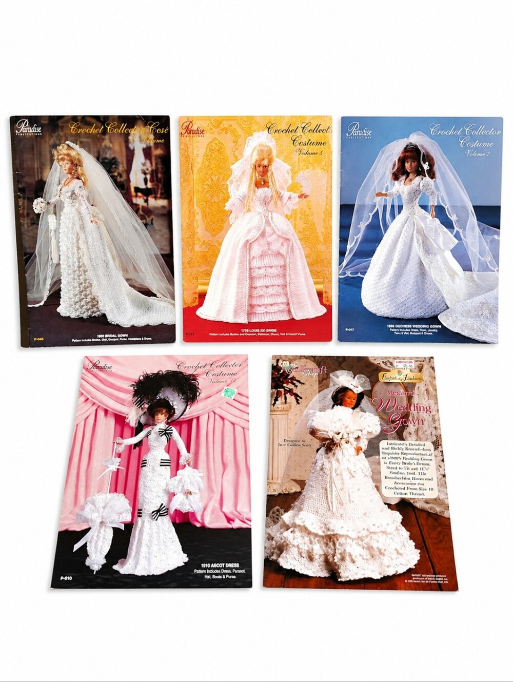 Lot of 5 Vintage Barbie Crochet Wedding Gown Pattern Books Paradise Publications